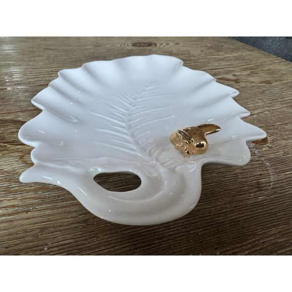 Grace's Teaware Candy Serving Dish Golden Bee on White Porcelain Leaf - Picture 2 of 4